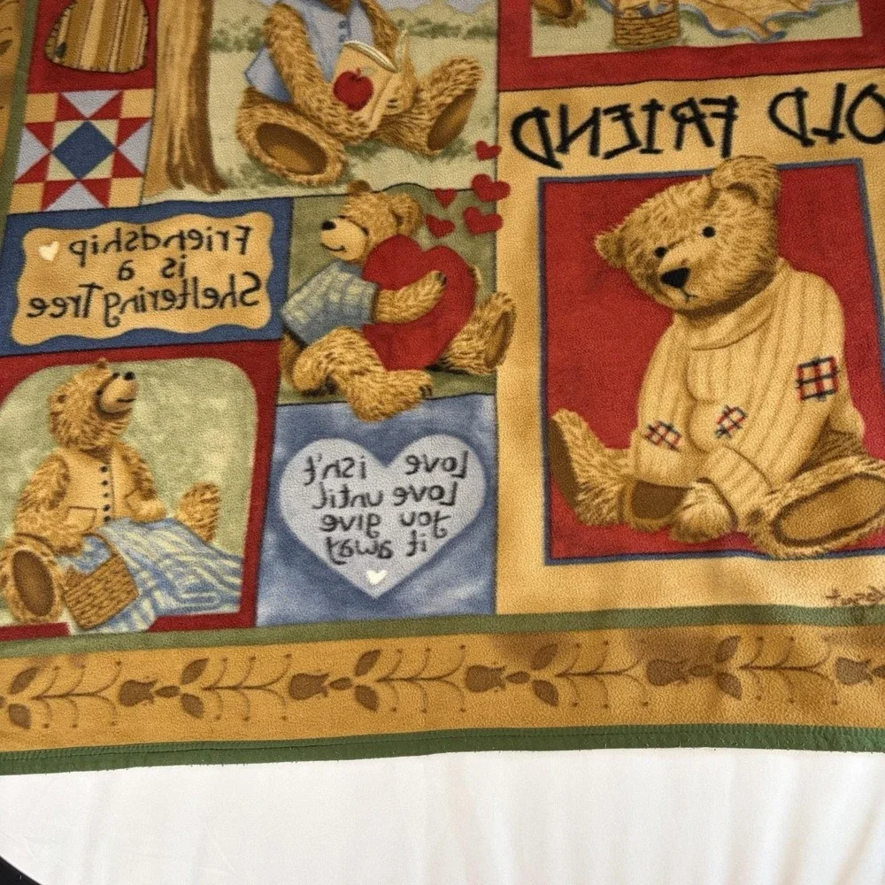 VTG 2004 Old Friend Teresa Kogut Fleece Teddy Bear Blanket Cottage Country Y2K